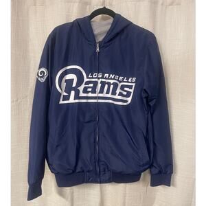 NFL Men’s LA RAMS Full Zip Up Hoodie Reversible Size Small Navy Blue Gray Small
